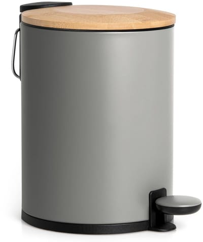 Bamboe Vuilnisbak voor Badkamer met Soft-Close en Antislip | 3 Liter | Grijs