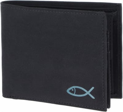 oxmox portemonnee New Cryptan RFID Protect Querscheinbörse Freedom Fish Print Cyan Black zwart