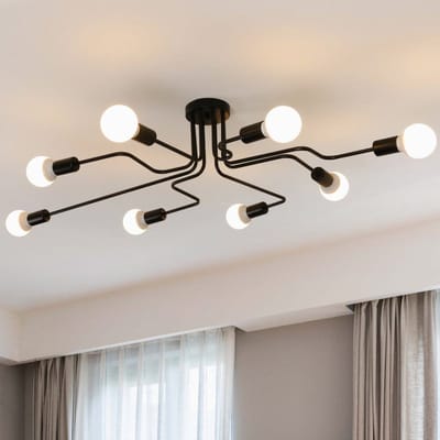 Industriële vintage plafondlamp in zwart metaal met E27 fitting voor woonkamer, keuken, hal, eetkamer, bar, café - Retro zwarte plafondlamp zonder lamp (Energieklasse A+)