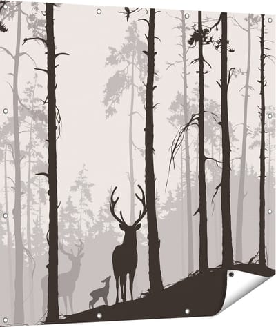 Gards Tuinposter Herten in het Bos - Silhouet - 110x110 cm - Tuindoek - Tuindecoratie - Wanddecoratie buiten - Tuinschilderij
