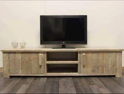 TV-meubel One – Steigerhout – 150 cm – Met deuren en open vakken – Wibema