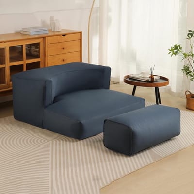 Zitzakhoes Fauteuil - Bankhoes Voetenbank - Ontspannen Zitten - Waterdicht Leer - 100x100x50cm - Blauw