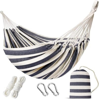 Dubbele Hangmat - Campingbed Katoen - Ontspannen Buiten - Versterkte Lus - Tot 350 Pond - Geel