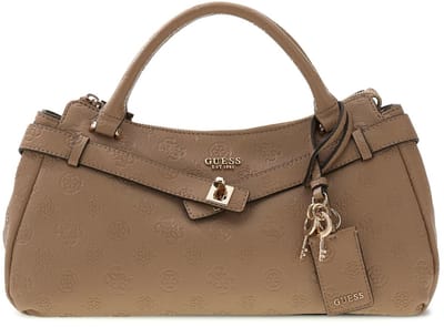 GUESS handtas schoudertas Ella Logo Girlfriend Satchel Beige Logo Taupe