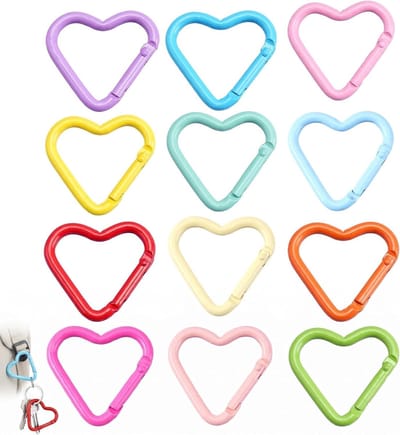 Mini-karabijnhaken 12 stuks - kleurrijke ronde en hartvormige - sleutelhangers voor handwerk en DIY - SnelShoppen