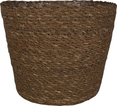 Steege Plantenmand - zeegras - rotan - bruin - 18 x 16 cm - plastic binnenkant