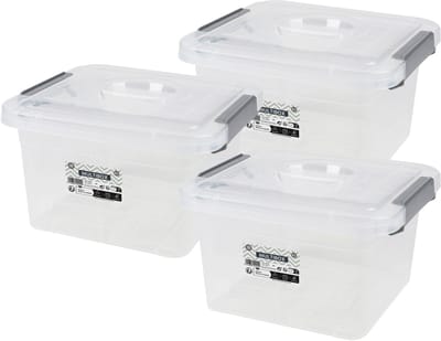 Urban Living Opberg box - 3x - 6 liter - 27 x 25 x 16 cm - deksel en clips - waterdicht - tuin/schuur/kast