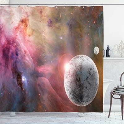 New Bed, Roze Bevroren Planeet Nebula Douchegordijn Badkamer Decor Set met Haakjes, 175 cm B 180 cm L