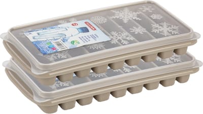 PlasticForte ijsblokjes tray - 2x stuks - taupe - kunststof - 26 x 13 x 4 cm - flessenhals ijsstaafjes - 9 vakjes