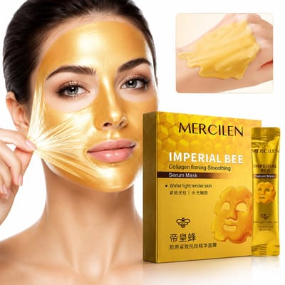 Mercilen Imperial Bee Collagen Serum Mask 10 Stuks | Bijen Collagen Serum Masker | Peel Off Gezichtsmasker | Collageen Masker | Retinol | Niacinamide | Hyaluronzuur | Hydraterend Gezichtsmasker | Anti Aging Huidverzorging | Propolis Honing Masker
