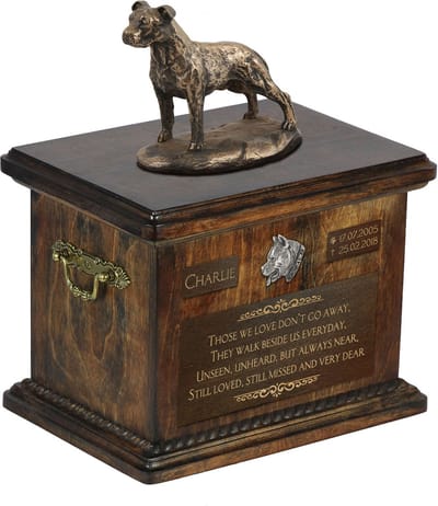 Persoonlijke urn hond voor American Staffordshire Terrier met beeldje