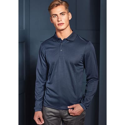 Premier Heren Lange Mouw Coolchecker Pique Polo Shirt (Marine)