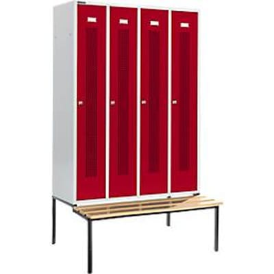 Schäfer Shop Select Kledinglocker, met zitbank, 4 compartimenten, 300 mm, cilinderslot, Deur robijnrood