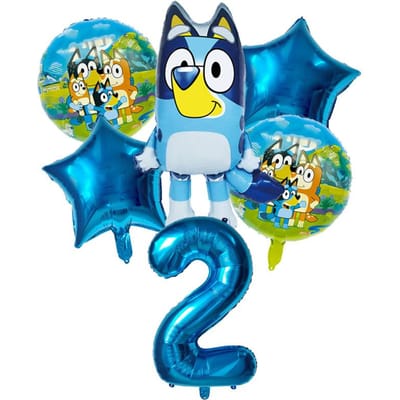 6 stuks Familie Bluey Aluminium Ballon Cartoon Bingo Activiteit Speelgoed Blauw Gouden Ster Ballon Decor Verzameling Verjaardag Viering Baby Douche Benodigdheden As Picture