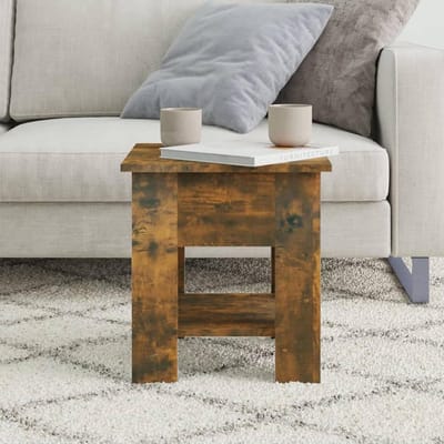 Salontafel met Legplank - Bijzettafel Hoektafel - Woonkamer Kantoor - Stabiel Houten Frame - 40x40x42 cm - Rookeiken