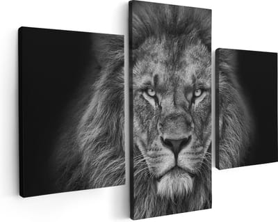 Artaza Canvas Schilderij Drieluik Leeuw - Leeuwenkop - Zwart Wit - 90x60 - Foto Op Canvas - Canvas Print