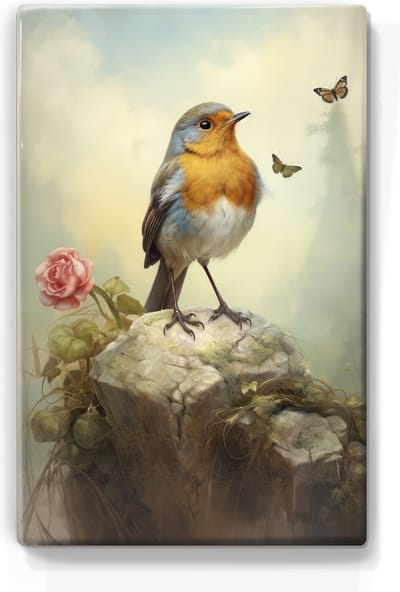 Roodborstje - Mini Laqueprint - 9,6 x 14,6 cm - Niet van echt te onderscheiden handgelakt schilderijtje op hout - Mooier dan een print op canvas.
