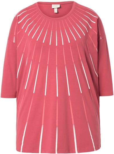 Ulla Popken - Dames - Shirt oversized ronde hals 3/4-mouwen biologisch katoen - Framboos - Maat 42+