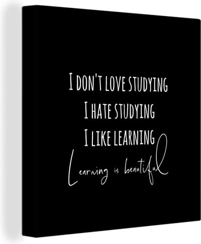 Canvas Schilderij Quote - Studeren - Leren - Zwart - 20x20 cm - Wanddecoratie