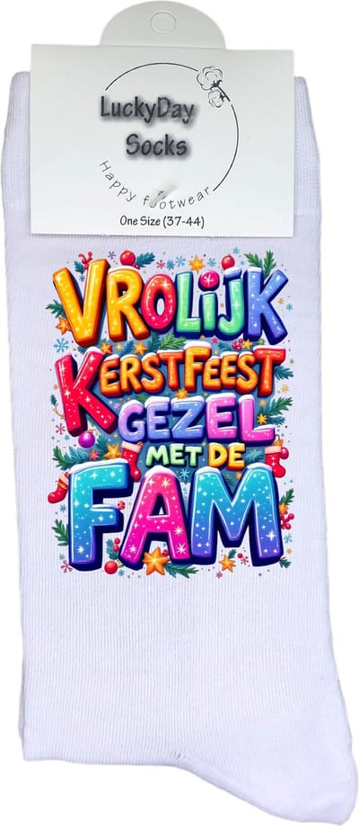 LuckyDay Socks - Grappige Kerst Cadeaus voor Dames en Heren - One Size Sokken met Tekst - Huissokken - Kerstsokken - Geschenk Vrouwen, Mannen , Moeder, Mama, Papa, Vader, Vriend, Vriendin, Zus, Broer, Oma, Opa - Originele Cadeautjes Volwassenen