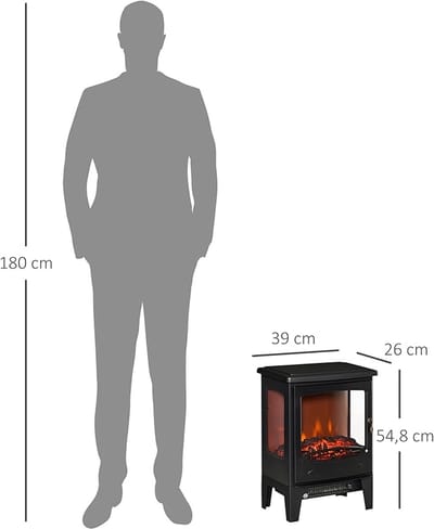 RetroFlame Elektrische Open Haard – Vrijstaand Neo-Retro Kachel – 900/1800W – LED Vlam Effect – Thermostaat – Veiligheidsuitschakeling – Sfeerhaard Zwart – Voor Woonkamer & Slaapkamer HomeByNicole®
