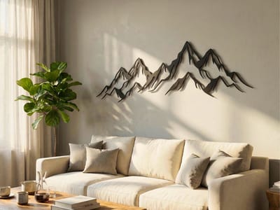 Wanddecoratie Bergen, Houten Wandbeeld, 3D Wanddecoratie voor Thuis, Moderne Beelden voor Huis Kantoor Slaapkamer, Woonkamer en Keuken - 80x23 cm