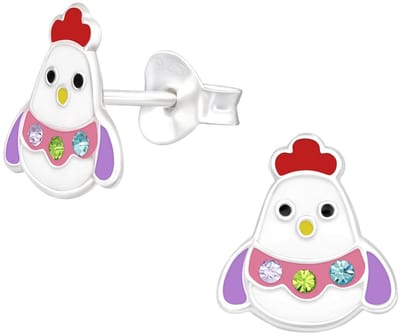 Joy|S - Zilveren kip oorbellen - 8 x 9 mm - oorknoppen - kristal - kinderoorbellen