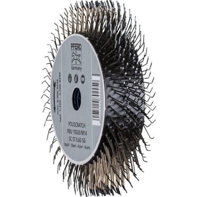 PFERD TOOLS Poliscratch ronde borstel ongetordeerd RBU Ø 100 x 20 mm M14 staaldraad-Ø 0,60 voor haakse slijpers POS RBU 10020/M14 SC ST 0,60...