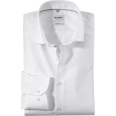 OLYMP Level 5 body fit overhemd - wit diamant twill - Strijkvriendelijk - Boordmaat: 37 (EU maat: S)