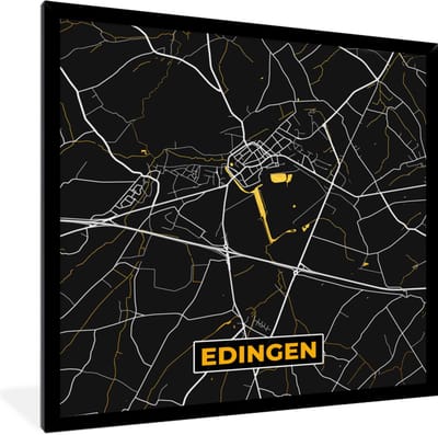 Fotolijst incl. Poster - Edingen - Kaart - Plattegrond - Stadskaart - Goud - 40x40 cm - Posterlijst