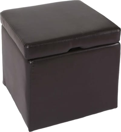 Kruk Zitkubus Opbergdoos Onex, met deksel, leer + kunstleer, 45x44x44cm MVG ~ bruin