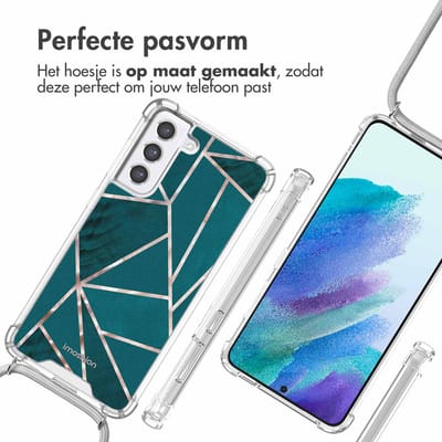 imoshion Hoesje - Geschikt voor Samsung Galaxy S21 FE - Design Hoesje met Koord - Petrol Green Graphic