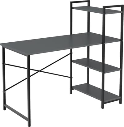 Soof&Tess - Bureau - Computertafel met planken - Thuiskantoor - Industrieel - Vintage - ANTRACIET/zwart