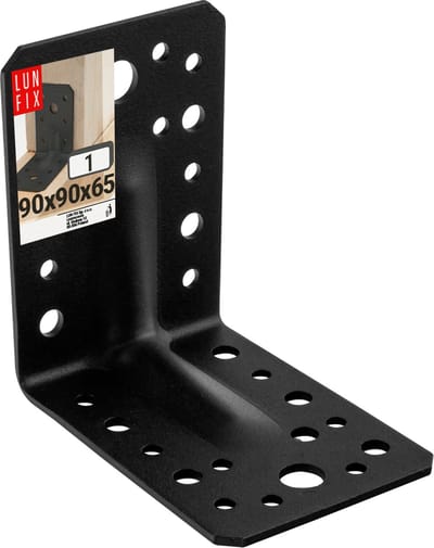 LUN FIX - Hoekverbinder - 90x90x65x2,5 mm - zwart gepoedercoat staal - versterking - carport, pergola, hek, houtbouw