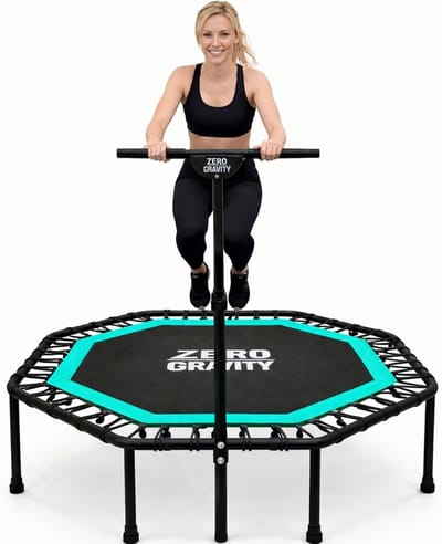 Zero Gravity Fitness-trampoline 135 cm - extra groot springvlak, ideaal voor jumping fitness - stabiele achthoekige indoor-trampoline met handgreep - hoogwaardige bungee-vering - tot 130 kg