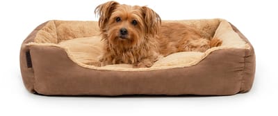lionto zacht Hondenbed, omkeerbaar kussen & antislip bodem 75x60 cm bruin/beige