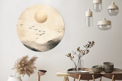 WallCircle - Wandcirkel - Muurcirkel - Landschap - Japandi - vogel - Aluminium - Dibond - 140x140 cm - Binnen en Buiten