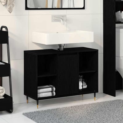 vidaXL - Badkamerkast - Zwart - 80 - x - 33 - x - 60 - cm - Bewerkt - hout