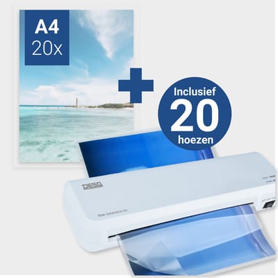 DESQ® Lamineermachine A4 New Generation Set 20 Hoezen | Voor 75 tot 125 micron | Start in 2 min. | Voor thuis en thuiskantoor | Documenten & Foto's | Steel blue