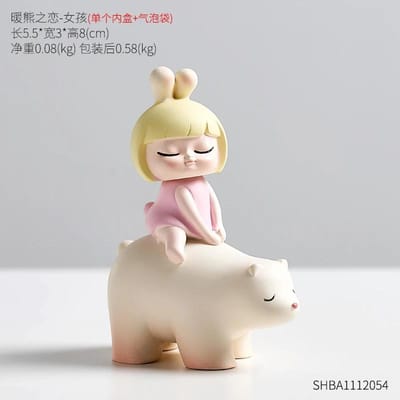 Woondecoratie Lieflijk Cartoon Meisje en Dier Figuur Modern Stijl Miniatuur Handwerk voor Woonkamer Accessoires Bureau Ornamenten beige