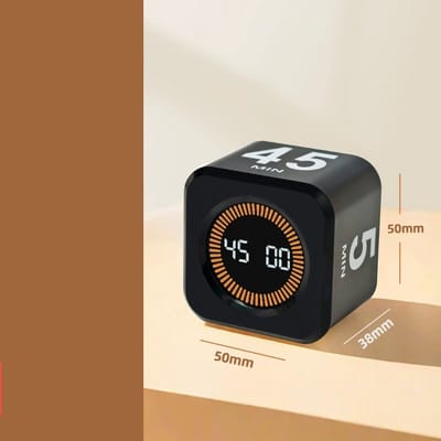 Timerkubus, coole gadget, met visuele timer op basis van zwaartekracht, aftellen 5/10/25/45 minuten, oplaadbaar productiegereedschap geschikt voor kantoor, klaslokaal, keuken, sportschool, yoga, universiteit en schoolbenodigdheden, zwart