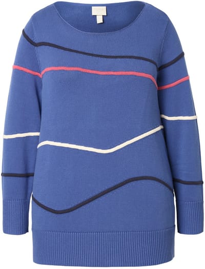 Ulla Popken - Dames - Trui boothals lange mouwen biologisch katoen - Atlantisch blauw - Maat 42+
