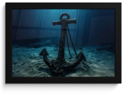 Poster in lijst - Fotolijst 30x20 cm - Posters - Anker - Ijzer - Zeebodem - Zand - Posterlijst zwart - Decoratie - Wanddecoratie woonkamer - Muurdecoratie slaapkamer