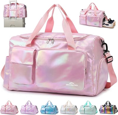 Sporttas voor dames met schoenenvak en nat vak - Glitter gymtas en reistas voor training en weekendtrips