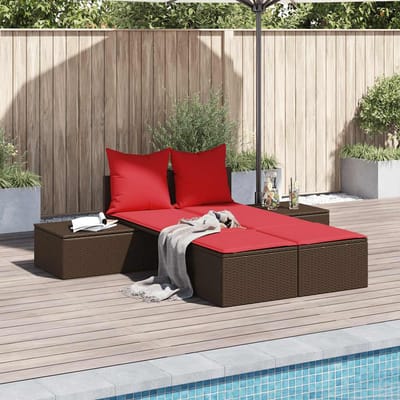 vidaXL - Dubbele - ligstoel - met - kussens, - bruin - polyrotan