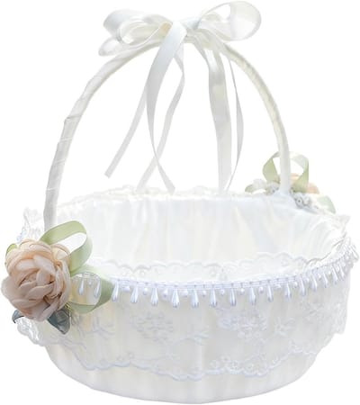 Bloemenmand Bruiloft - Decoratieve mand - Bloemen presenteren - Inklapbare handgreep - 24 x 10 x 10 cm - Wit