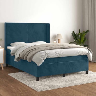 vidaXL - Boxspring - met - matras - fluweel - donkerblauw - 140x200 - cm