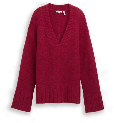 Tom Tailor - Oversized gebreide trui met wol - Maat XL - rumba red melange