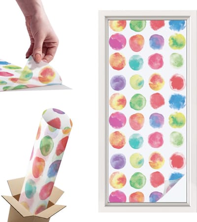 Tulup Raamfolie Anti inkijk - Kleurrijke cirkels Privacy Folie Raam - 50x116 cm - Veelkleurig Anti inkijk Folie - Raamfolie Tegen inkijk Glas in Lood - Voor de slaapkamer, woonkamer en hal. - Raamfolie Zonwering