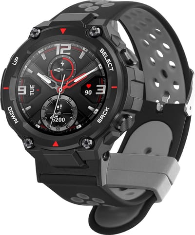 kwmobile horlogebandje geschikt voor Huami Amazfit T-Rex / T-Rex Pro polsband - Smartwatch bandje van TPU - Activity tracker horloge band in zwart / grijs